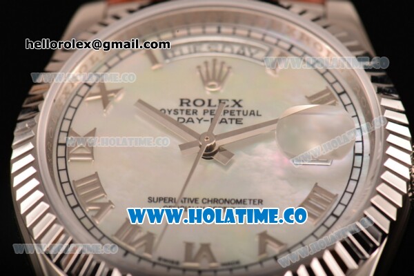 Rolex Day-Date Asia 2813/Swiss ETA 2836/Clone Rolex 3135 Automatic Steel Case with White Mop Dial and Roman Numeral Markers (BP) - Click Image to Close